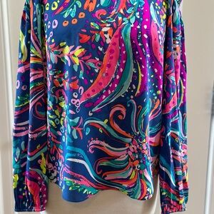 Lilly Pulitzer NWT Adira Off-Shoulder Top Beach Loot  Silk - Size S